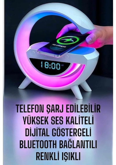 Hubrendy Tekno Bluetooth Hoparlör Dijital Göstergeli Wireless Şarj Rgb Işıklı