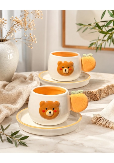 2 Kişilik Bear Porselen Kahve Fincanı Takımı 90 Ml-7485 Çok Renkli