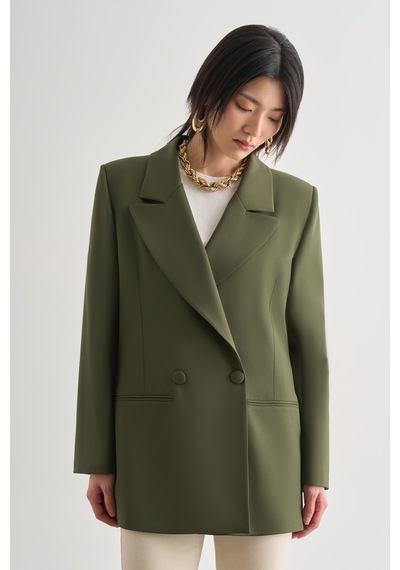Mizalle Oversize Çift Yırtmaçlı Haki Blazer Ceket Haki