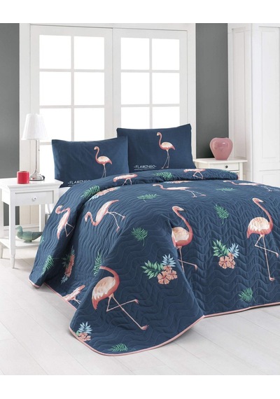 Tr Flamingo Nevresim Takımı, Tam/çift Kişilik Yatak Örtüsü/pike Seti, Yatak Takımı, Koyu Mavi Tam/çift Kişil Diğer