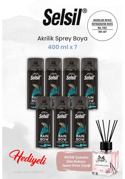 Selsil 7 Adet Buzdolabı Beyazı Akrilik Sprey Boya 400 Ml, Rosıe Oda Kokusu Beyaz