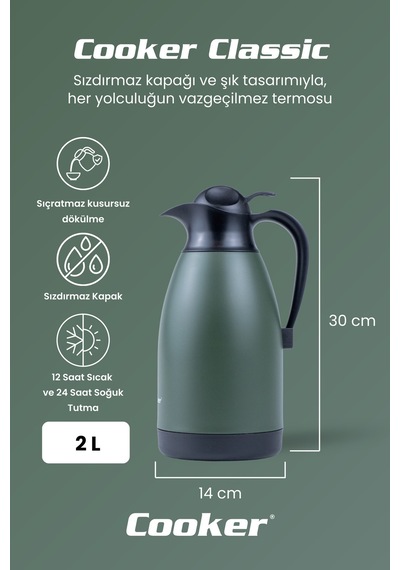 Cooker Classic 2 Litre Paslanmaz Çelik Termos Yeşil Ckr2040