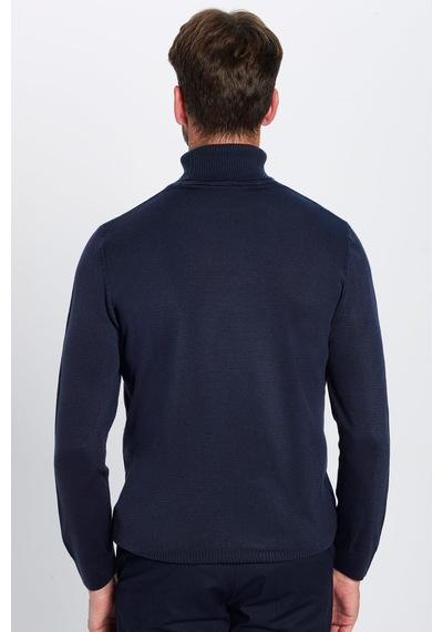 Tudors Erkek Slim Fit Dar Kesim Yumuşak Dokulu Tüylenmeyen Lacivert Tam Balıkçı Yaka Triko Kazak-29110 Lacivert