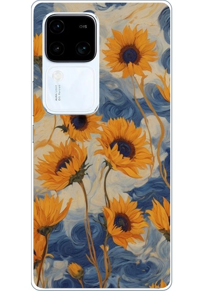 Vivo V30 Uyumlu Yıldızlı Ayçiçekleri Baskılı Silikon Kılıf Renkli