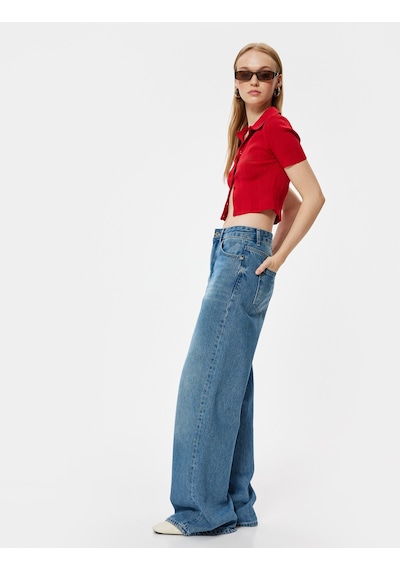 Koton Polo Yaka Kazak Kısa Kollu Düğmeli Slim Fit Kırmızı 5wal90076ıt Kırmızı