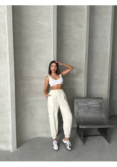 Kazax Jogger Lastik Paça Pantolon Bej