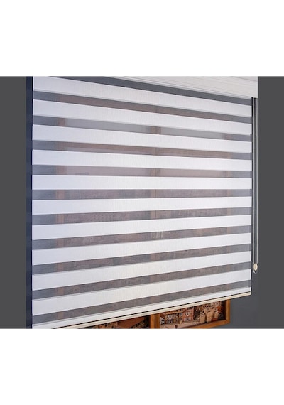 Beyaz Bambu Zebra Stor Perde Eteği Düz Aküminyum Kasa Metal Ayak Beyaz