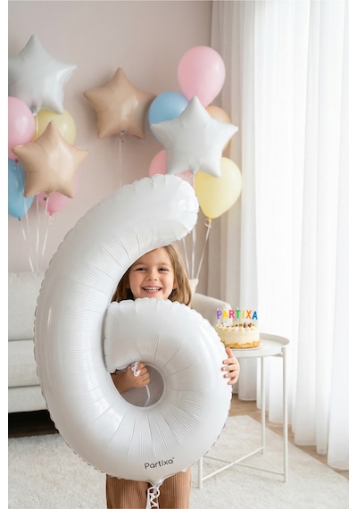 Beyaz 32 İnç Rakam 6 Folyo Balon 6 Yaş Doğum Günü Konsepti Sayı Balonu Helyum Uyumlu Parti Dekorasyon Süsleme Çok Renkli