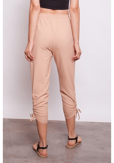 JUMENT İç Göstermez Viskon Poplin Beli Lastikli Cepli Paçası Büzgülü Rahat Pantolon -açık Camel A.camel
