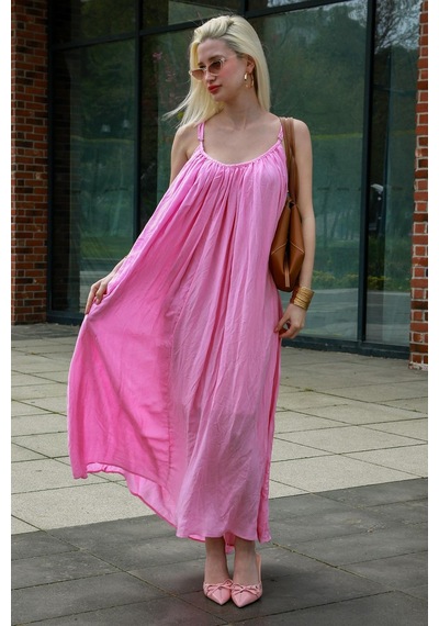 Madmext Pembe Halter Yaka Askılı Uzun Basic Kadın Elbise Mg2163 Pembe