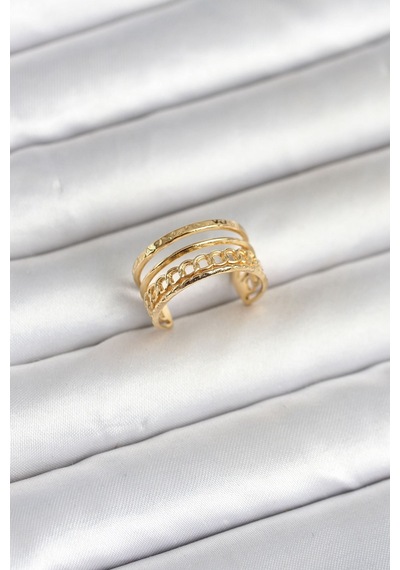 316l Çelik Gold Renk Zincirli Vintage Model Kadın Yüzük Karışık