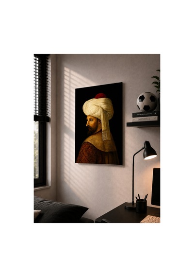 Fatih Sultan Mehmet Han Portresi Ahşap Tablo Osmanlı Padişahı Tarihi Duvar Dekoru Çok Renkli