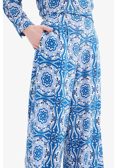 Defacto Wide Leg Geniş Bol Paça Desenli Viskon Pantolon D9757ax25smbe43 Mavi