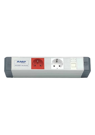 Amp Connect Alüminyum Profil Yatay Donatılmış Brotik 1 Ups Prizi 1 Şebeke Prizi 1 Cat3 Telefon Veya Cat5 Cat6 Data Prizi