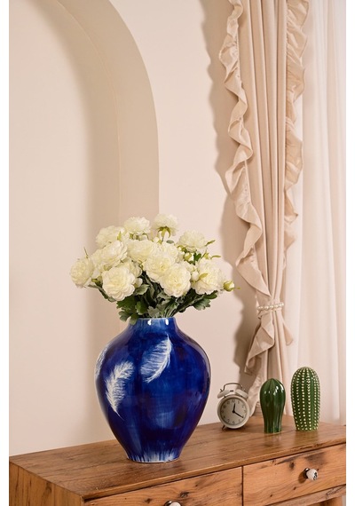 Beyaz Yapay Ranunculus Şakayık Çiçeği 3 Dallı Lüx İpeksi Dokulu 50 Cm