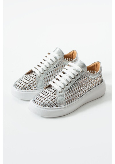 Dericia Shoes Glow Hakiki Deri Kadın Günlük Örgülü Sneaker Ayakkabı Lame