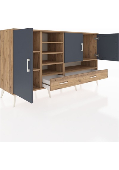 Kronos Konsol 8 Raflı 2 Çekmeceli 3 Kapaklı 176x59x99 Çam-antrasi Çam-antrasit/çam