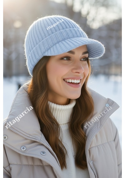 Ritagarcia Premium Soft Örgü Şapka / Bere - Siperli Kışlık Cap Şapka Bebek Mavisi