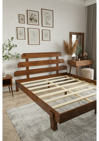 Renazzo Lotus X New Masif Ahşap Karyola Ceviz 200x200 Ceviz - 200 X 200