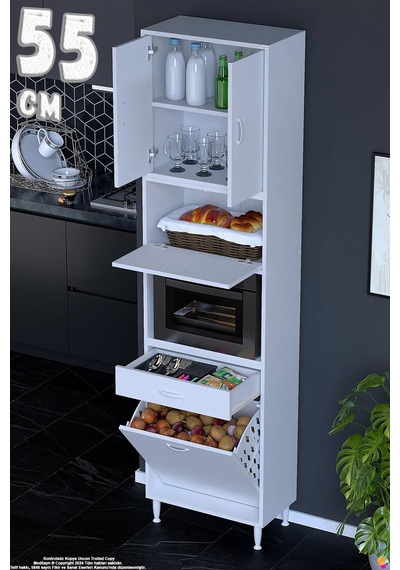 Zevra 55 Cm Fırın Dolabı Sepetli Kapaklı 4 Bölmeli Çok Amaçlı Mutfak Kiler Banyo Dolabı 55x226x32 Cm Beyaz Zevra 55 Cm Fırın Dolabı Sepetli Kapaklı 4 Bölmeli Çok Amaçlı Mutfak Kiler Banyo Dolabı 55x226x32 Cm Beyaz