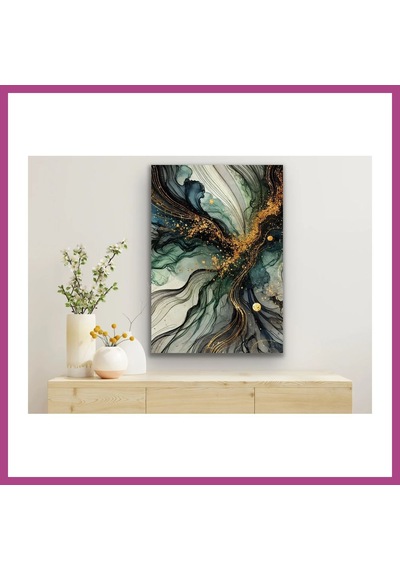 Gees Global Yeşil Mavi Gold Soyut Kanvas Tablo 70x100cm Gbzs