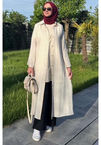Rabia Şamlı Çizgili Natural Kap Siyah Normal