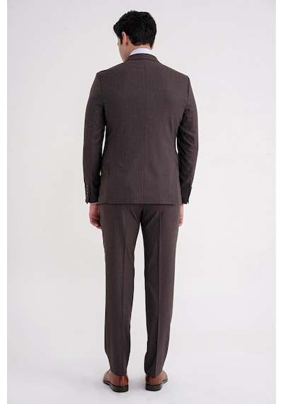 Efor Slim Fit Çift Yırtmaç Sivri Yaka Esnek Kahverengi Klasik Takım Elbise Tk 939 Kahverengi