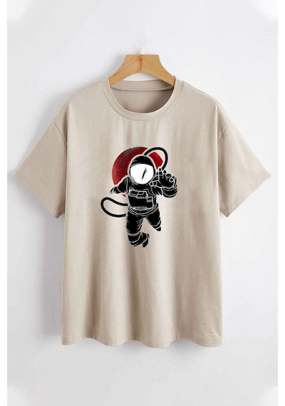 Uyguntarz Unisex Astronot Tasarım Tshirt Bej
