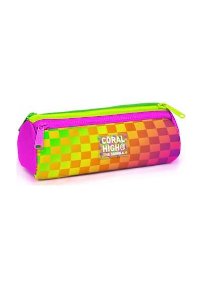 Coral High Kız Çocuk Sarı Mor Dama Desenli Üç Gözlü Okul Kalem Çantası 31003 Sarı - Mor
