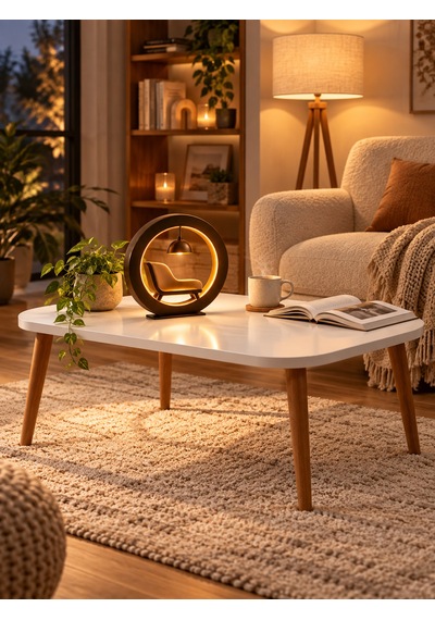 Odera Torna Set Beyaz Orta Sehpa Ve Zigon Sehpa 4'lü Set Ahşap Ayaklı Modern Salon Sehpası Diğer