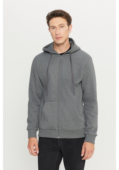 AC&Co / Altınyıldız Classics Erkek Antrasıt Melanj Standart Fit Normal Kesim Kapüşonlu Fermuarlı Sweatshirt Antrasit