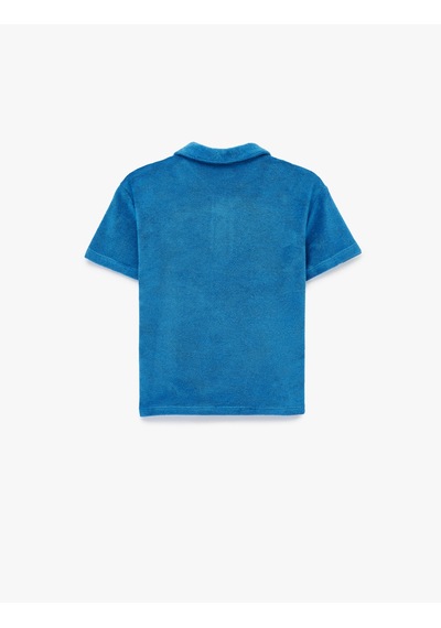 Koton Yengeç İşlemeli Kısa Kollu Pamuklu Oversize Polo Yaka Tişört Mavi 6smb10160tk