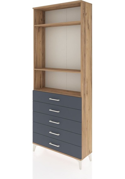 Arges Dolap 3 Raflı 5 Çekmeceli 88x30x221 Çam-antrasit Atlas Çam