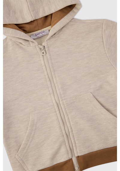 Panço Erkek Çocuk Fermuarlı Sweatshirt Bej-melanj