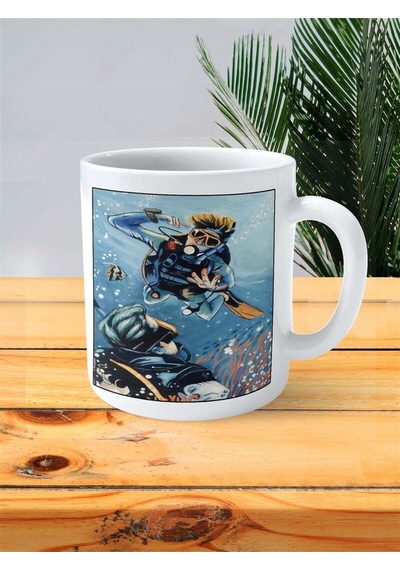 Dalgıç Baskılı Kupa Bardak Kişiye Özel Desen 2 Çok Renkli