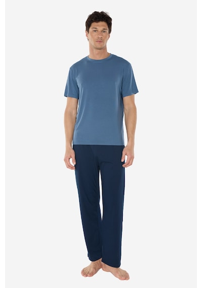 Malabadi Erkek Mavi Bisiklet Yaka Micro Modal Extra Yumuşak Yazlık Pijama Takımı 6030