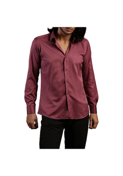Dicotto Mürdüm Dar Kesim Micro Kumaş Kol Düğmeli Slim Fit Erkek Gömlek - 201-23 001