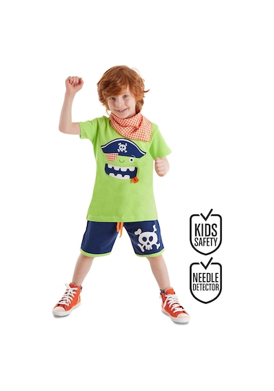 3D Yeşil Korsan Çocuk T-shirt Şort Bandana Takım