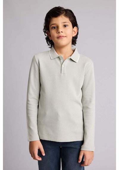Defacto Regular Fıt Polo Yaka Waffle Uzun Kollu Polo Tişört Erkek Çocuk H1882a826spgn1255 Yeşil-gn1255