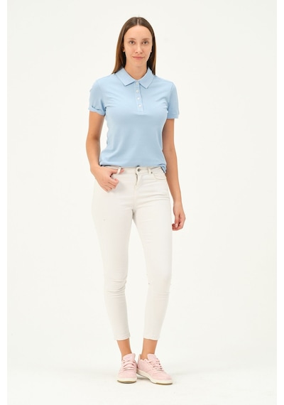 Msw Kadın Kısa Kollu Regular Fit Polo Yaka T-shirt Açık Mavi