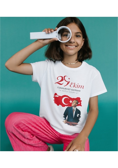 Alpşan Ticaret 29 Ekim Cumhuriyet Bayramı Tişört 29 Ekim T-shirt 102. Yıl Unisex Çocuk Yetişkin Beyaz Tişört Beyaz