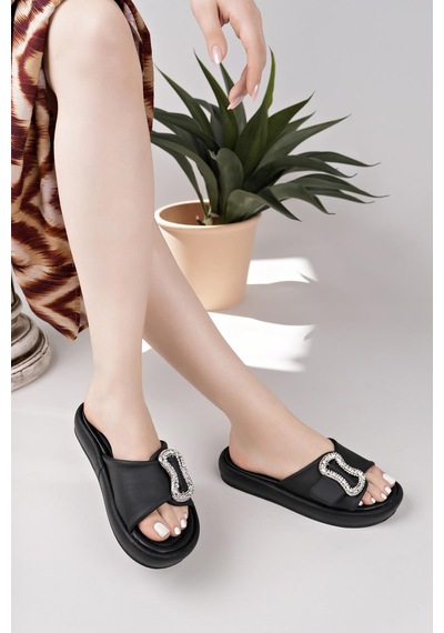 Nesilshoes Nesil Shoes Dvm 033 Siyah Masaj Tabanlı Tokalı Kadın Terlik