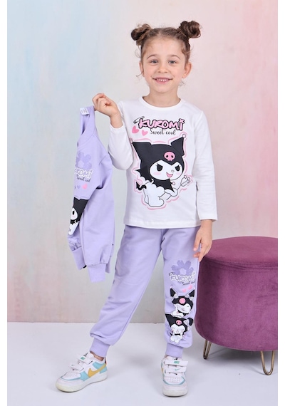 Karakter Baskılı Penye Ceketli - Penye Sweatshirt - Penye Pantolonlu Kız Çocuk 3lü Takım Lila Karakter Baskılı Penye Ceketli - Penye Sweatshirt - Penye Pantolonlu Kız Çocuk 3lü Takım Lila