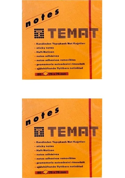 Temat 75 X 75 Mm Fosforlu Turuncu Postit - Yapışkanlı Kağıt 2'Li