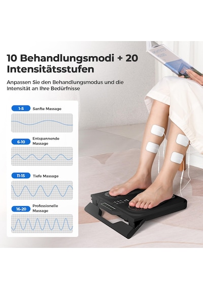 Knqze Ems Tens'li Ayak Masajı, 10 Mod, 20 Seviye, 4 Elektrot, Siyah