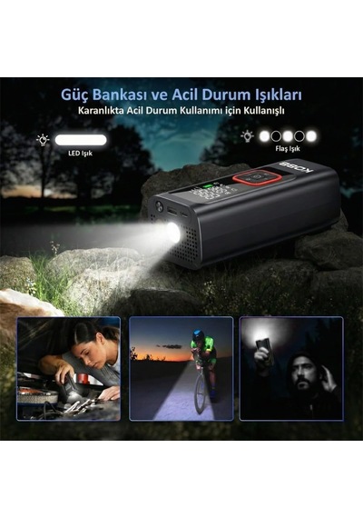 Tr Kb426 Şarjlı Dijital Lastik Şişirme Pompası, 12v, 150 Psı, 2000mah Li-ion, Powerbank, Led Lamba, 16x6.6x5 Cm Diğer