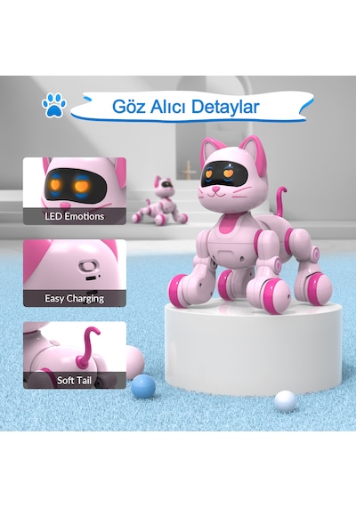 Uzaktan Kumandalı Şarjlı Akıllı Kedi - Interaktif, Eğitici Işıklı Müzikli Ve Dansçı Robot Oyuncak Pembe
