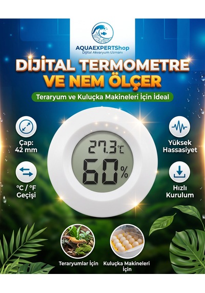 Yuvarlak Dijital Termometre Ve Nem Ölçer - Higrometre - Teraryum Ve Kuluçka Makinesi Isı Ölçer - Hassas Ölçme Aralığı