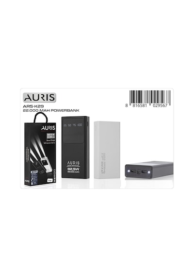 22.000 Mah Taşınabilir Şarj Aleti Powerbank 82.5w Çift Girişli El Fenerli Siyah