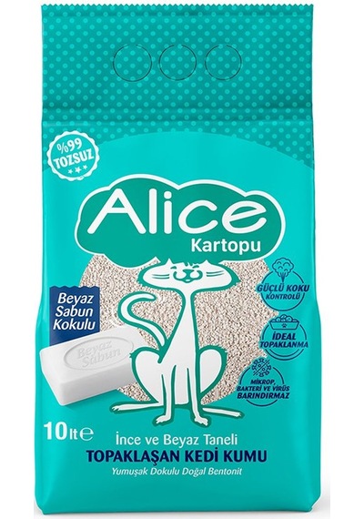 Alice Kartopu İnce Taneli Kedi Kumu/Beyaz Sabun Kokulu 10 L